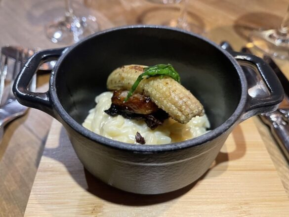 Pork and corn Pork Belly mac and cheese